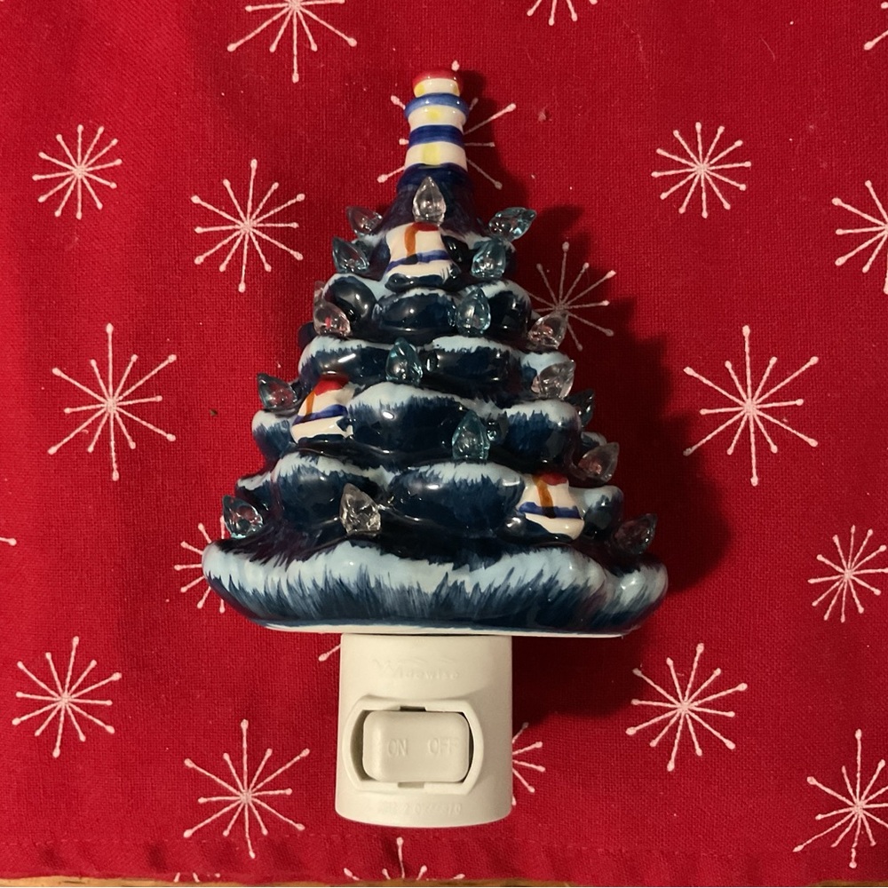6” Ceramic Lighthouse Tree Night Light by Mirabeau